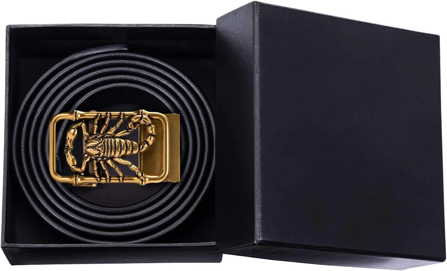 Dubulle Designer Ratchet Belt for Men Leather Fashion Adjustable Automatic Buckle Sliding Removable Dress Casual
