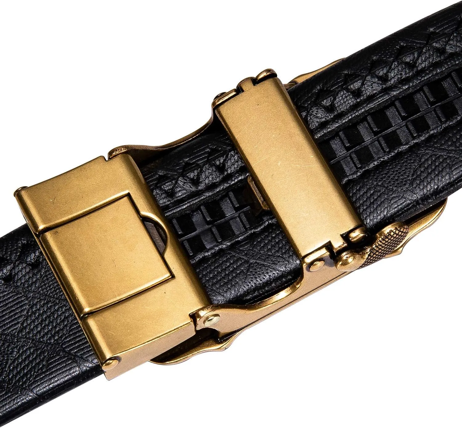 Dubulle Designer Ratchet Belt for Men Leather Fashion Adjustable Automatic Buckle Sliding Removable Dress Casual