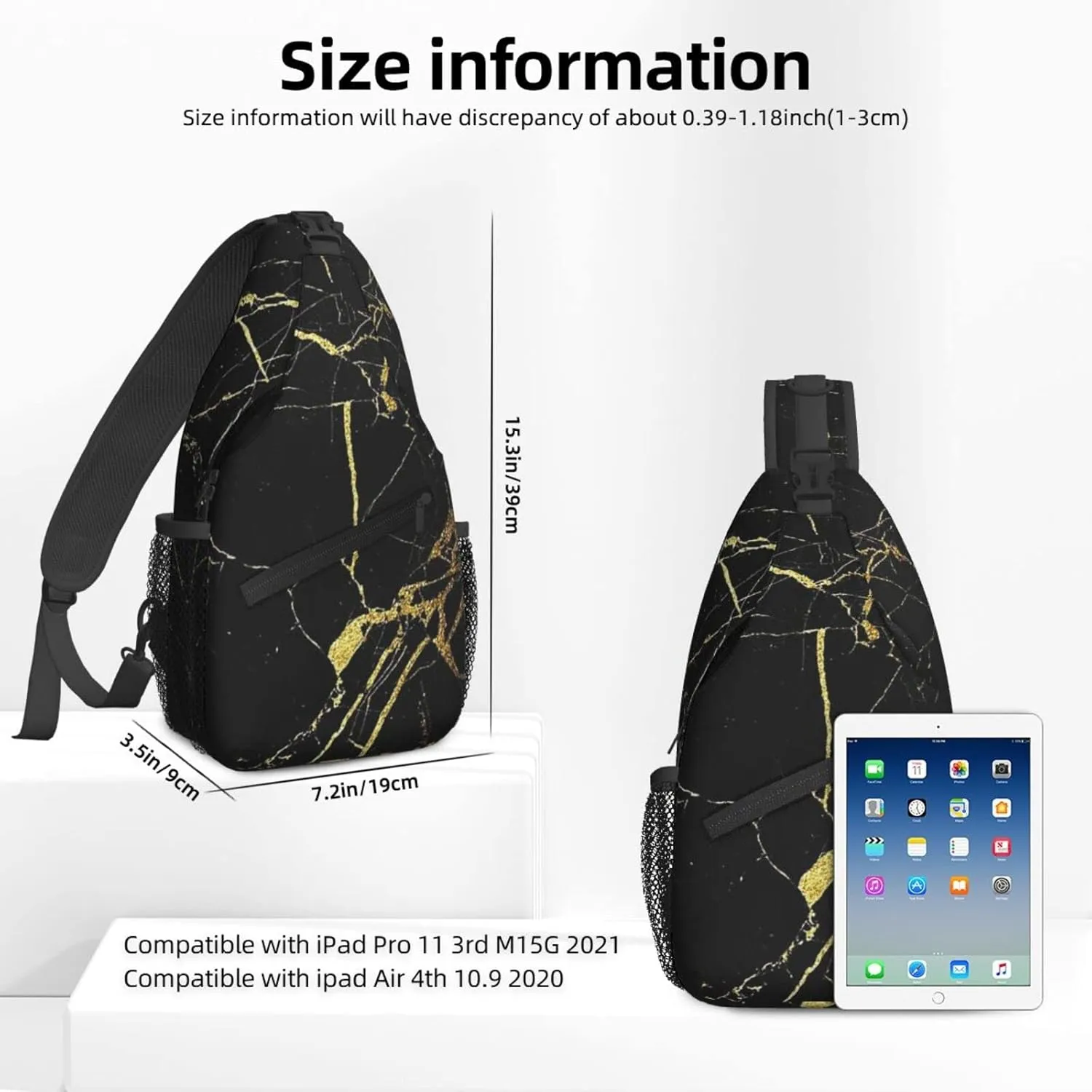 Dujiea Crossbody Backpack For Men Women Sling Bag, Black Marble Gold Line Texture Chest Bag Shoulder Bag Lightweight One Strap Backpack Multipurpose Travel Hiking Daypack