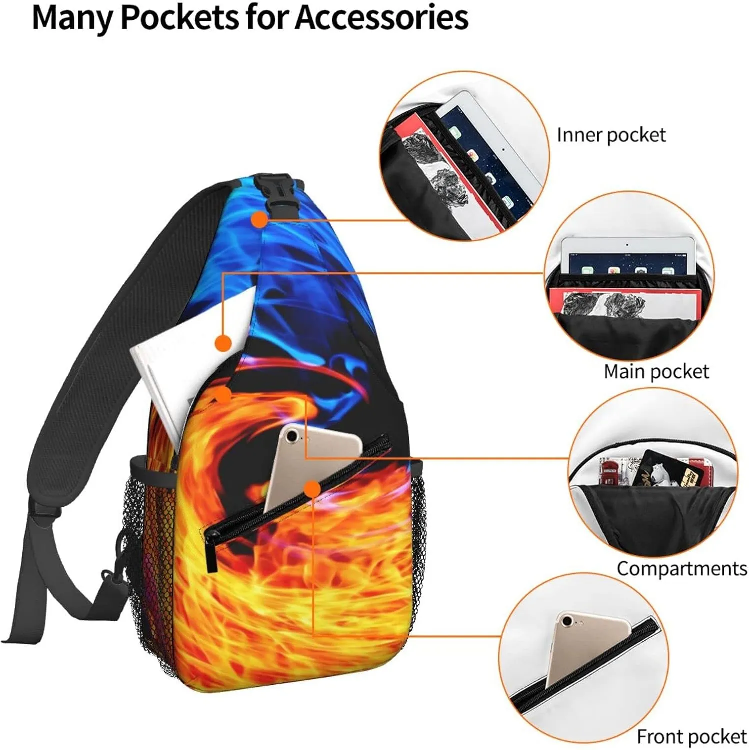 Dujiea Crossbody Backpack For Men Women Sling Bag, Blue And Red Flames Chest Bag Shoulder Bag Lightweight One Strap Backpack Multipurpose Travel Hiking Daypack
