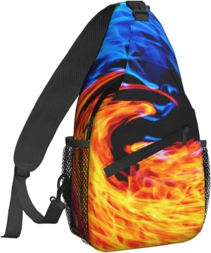 Dujiea Crossbody Backpack For Men Women Sling Bag, Blue And Red Flames Chest Bag Shoulder Bag Lightweight One Strap Backpack Multipurpose Travel Hiking Daypack