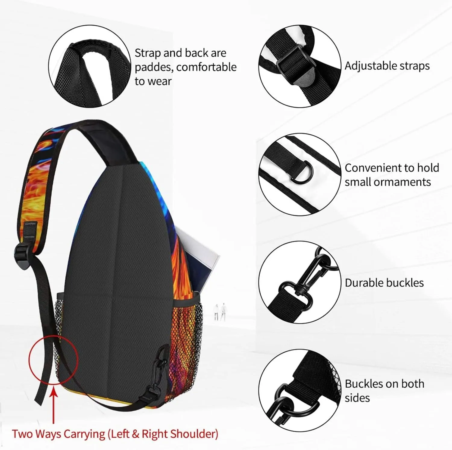 Dujiea Crossbody Backpack For Men Women Sling Bag, Blue And Red Flames Chest Bag Shoulder Bag Lightweight One Strap Backpack Multipurpose Travel Hiking Daypack