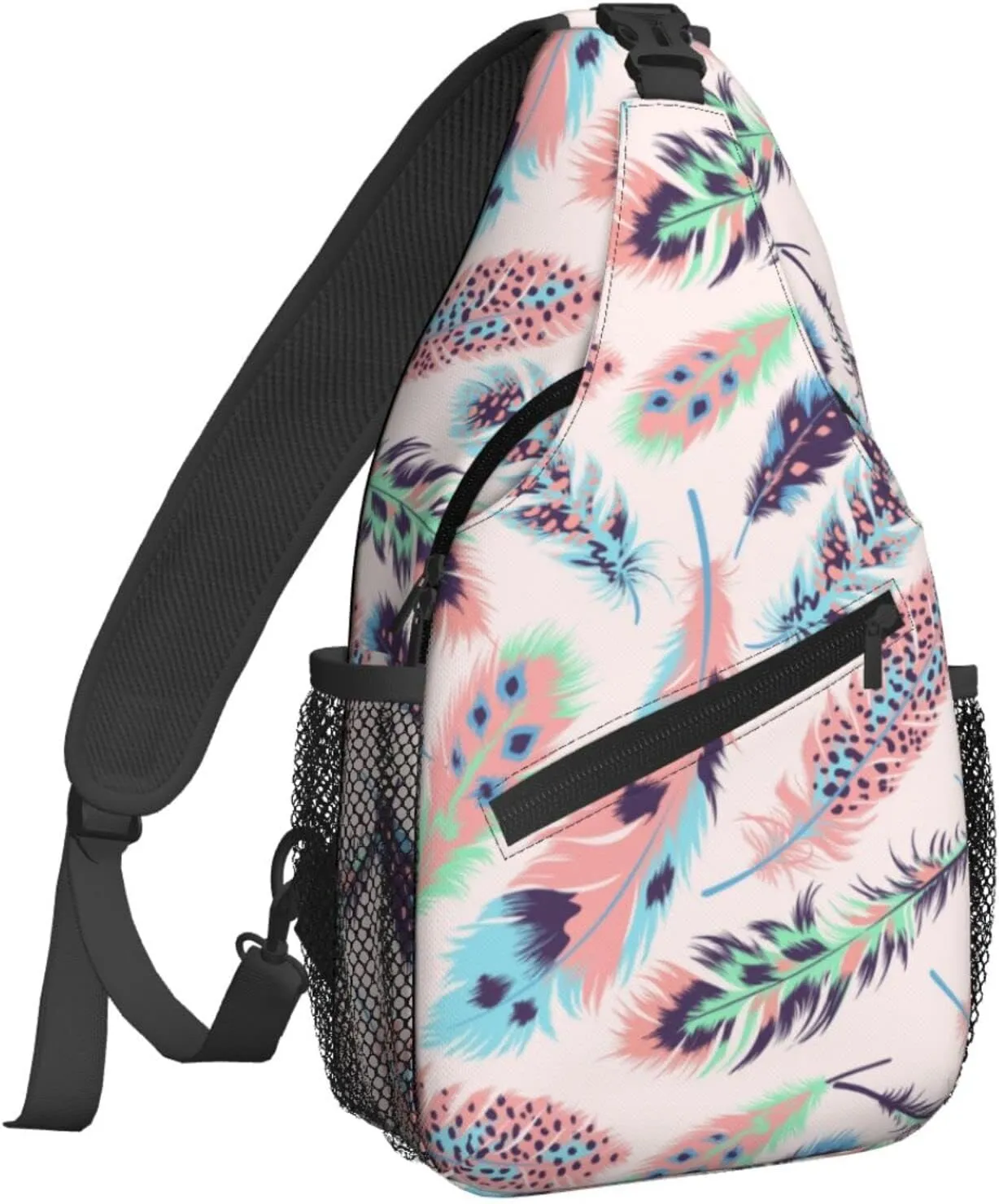 Dujiea Crossbody Backpack For Men Women Sling Bag, Bright Feathers Chest Bag Shoulder Bag Lightweight One Strap Backpack Multipurpose Travel Hiking Daypack