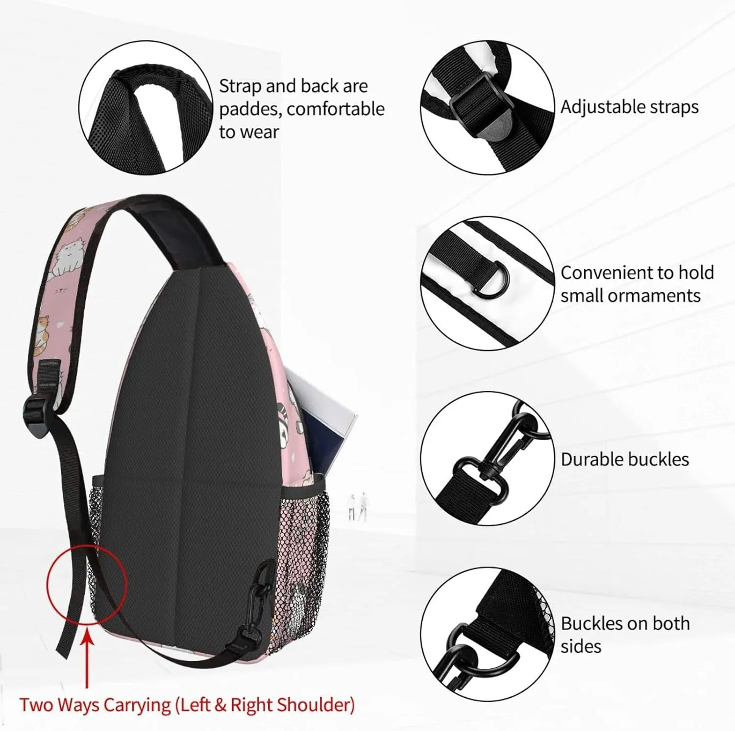 Dujiea Crossbody Backpack For Men Women Sling Bag, Cute Cartoon Cat Chest Bag Shoulder Bag Lightweight One Strap Backpack Multipurpose Travel Hiking Daypack