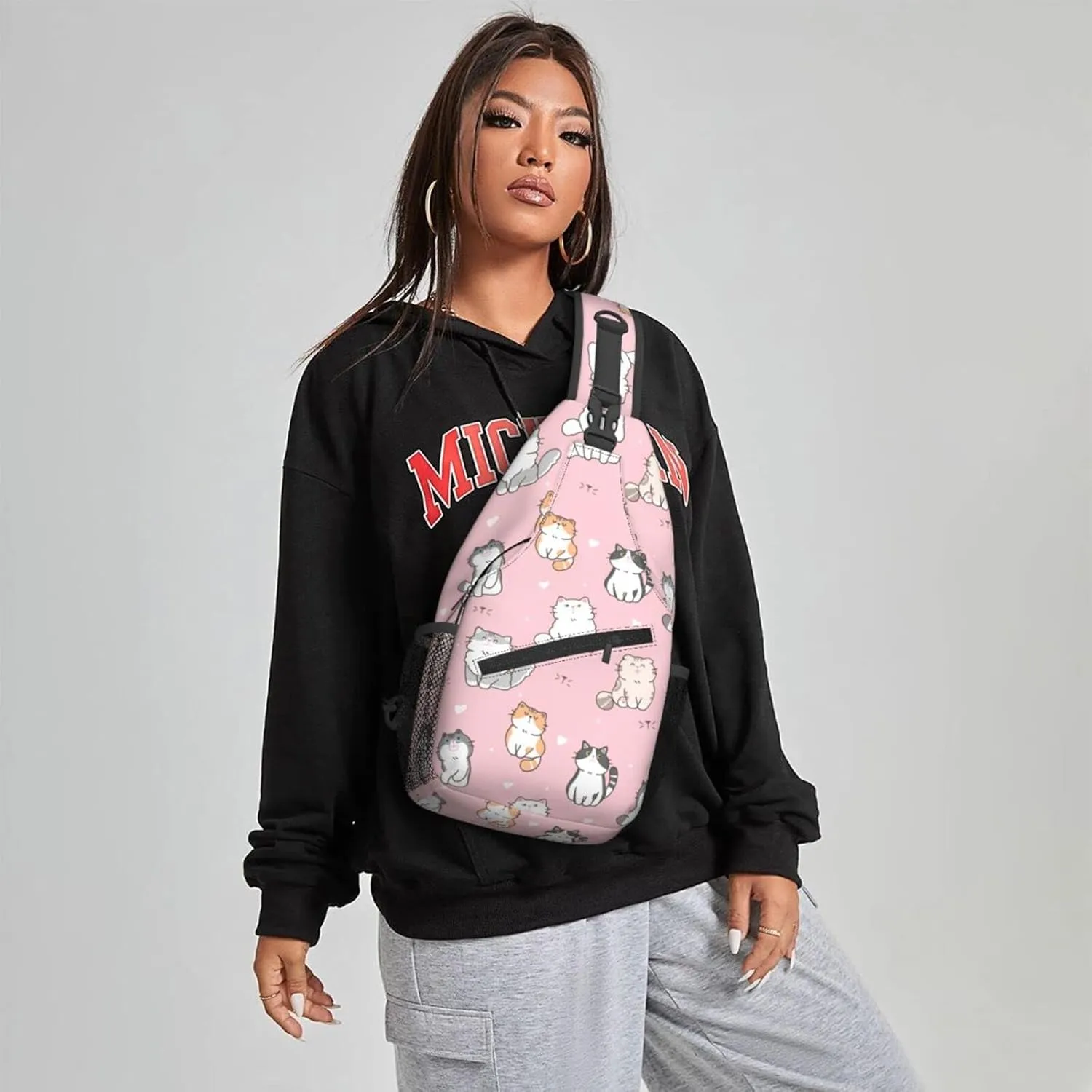 Dujiea Crossbody Backpack For Men Women Sling Bag, Cute Cartoon Cat Chest Bag Shoulder Bag Lightweight One Strap Backpack Multipurpose Travel Hiking Daypack