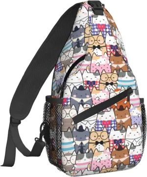 Dujiea Crossbody Backpack For Men Women Sling Bag, Cute Cats Chest Bag Shoulder Bag Lightweight One Strap Backpack, Multipurpose Travel Hiking Daypack