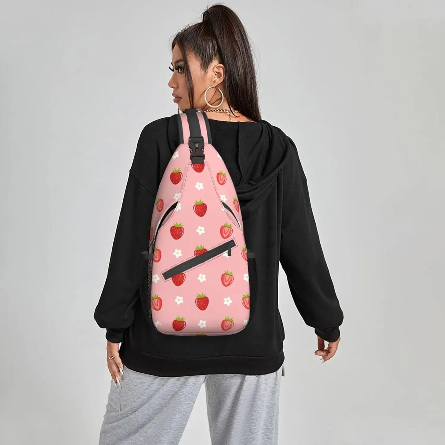Dujiea Crossbody Backpack For Men Women Sling Bag, Cute Fresh Strawberry Chest Bag Shoulder Bag Lightweight One Strap Backpack Multipurpose Travel Hiking Daypack