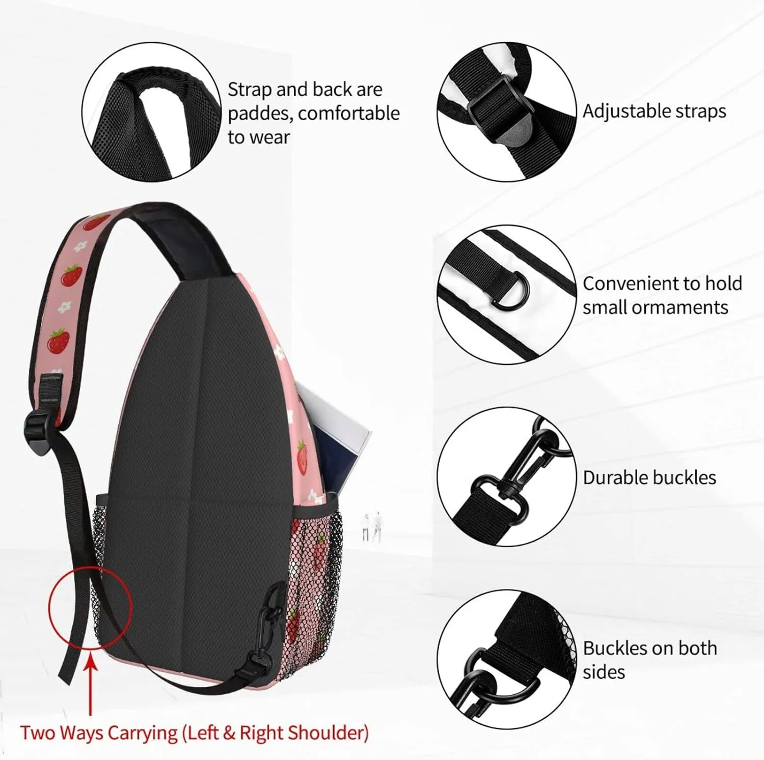 Dujiea Crossbody Backpack For Men Women Sling Bag, Cute Fresh Strawberry Chest Bag Shoulder Bag Lightweight One Strap Backpack Multipurpose Travel Hiking Daypack