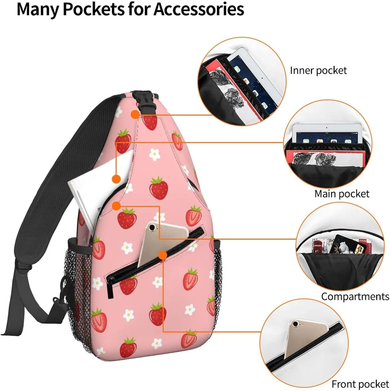 Dujiea Crossbody Backpack For Men Women Sling Bag, Cute Fresh Strawberry Chest Bag Shoulder Bag Lightweight One Strap Backpack Multipurpose Travel Hiking Daypack