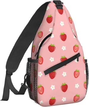 Dujiea Crossbody Backpack For Men Women Sling Bag, Cute Fresh Strawberry Chest Bag Shoulder Bag Lightweight One Strap Backpack Multipurpose Travel Hiking Daypack
