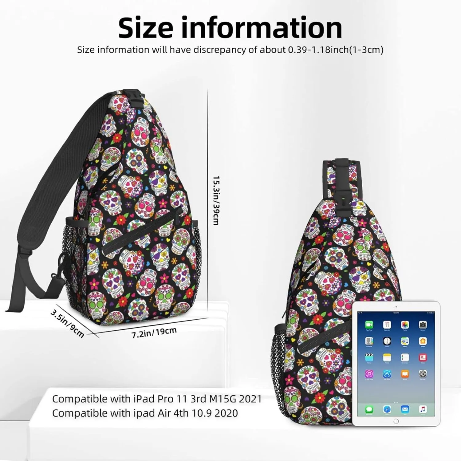 Dujiea Crossbody Backpack For Men Women Sling Bag, Day Of The Dead Sugar Skulls Chest Bag Shoulder Bag Lightweight One Strap Backpack Multipurpose Travel Hiking Daypack