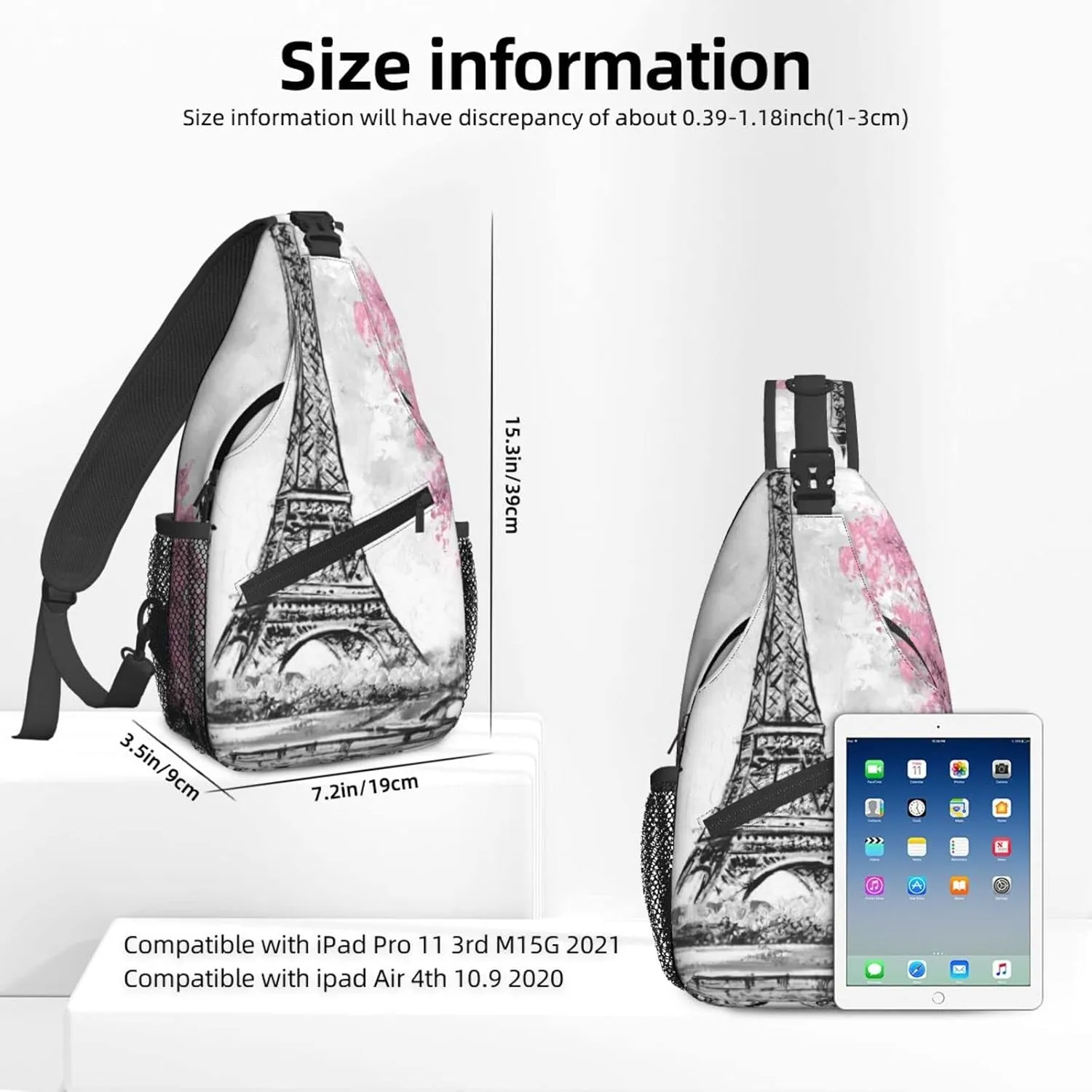 Dujiea Crossbody Backpack For Men Women Sling Bag, Eiffel Tower Cherry Blossom Chest Bag Shoulder Bag Lightweight One Strap Backpack Multipurpose Travel Hiking Daypack