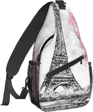 Dujiea Crossbody Backpack For Men Women Sling Bag, Eiffel Tower Cherry Blossom Chest Bag Shoulder Bag Lightweight One Strap Backpack Multipurpose Travel Hiking Daypack