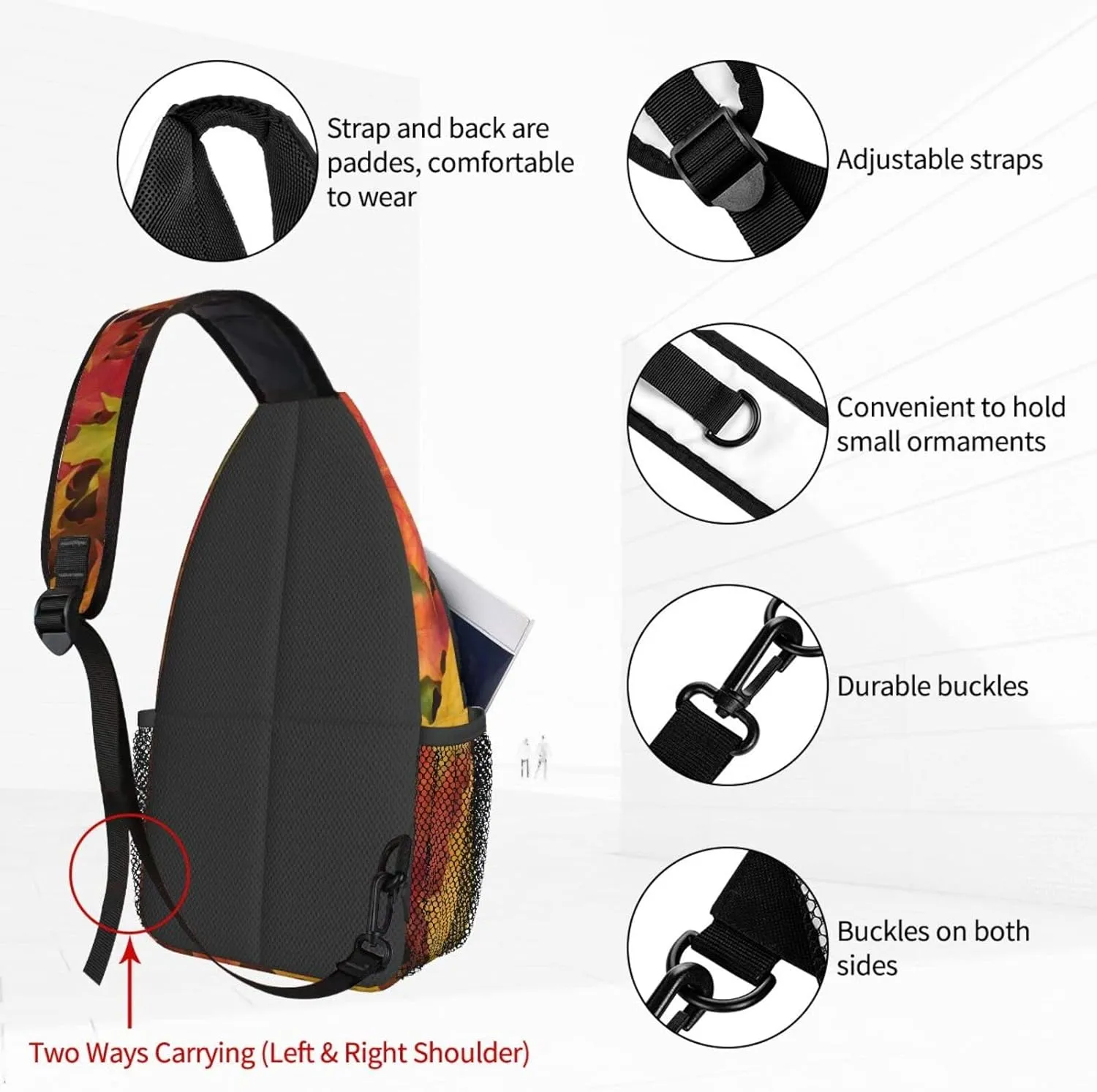 Dujiea Crossbody Backpack For Men Women Sling Bag, Fall Maple Leaves Chest Bag Shoulder Bag Lightweight One Strap Backpack Multipurpose Travel Hiking Daypack