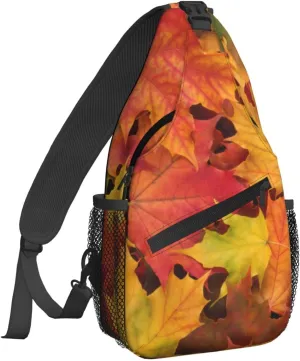 Dujiea Crossbody Backpack For Men Women Sling Bag, Fall Maple Leaves Chest Bag Shoulder Bag Lightweight One Strap Backpack Multipurpose Travel Hiking Daypack