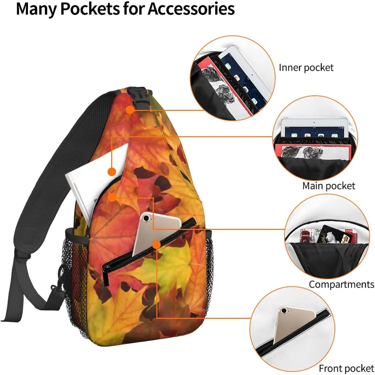 Dujiea Crossbody Backpack For Men Women Sling Bag, Fall Maple Leaves Chest Bag Shoulder Bag Lightweight One Strap Backpack Multipurpose Travel Hiking Daypack