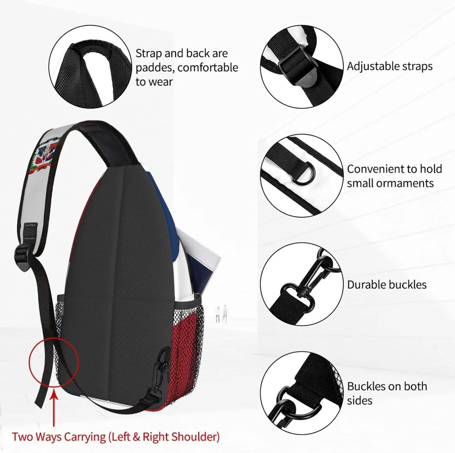 Dujiea Crossbody Backpack For Men Women Sling Bag, Flag Of Dominican Republic Chest Bag Shoulder Bag Lightweight One Strap Backpack Multipurpose Travel Hiking Daypack