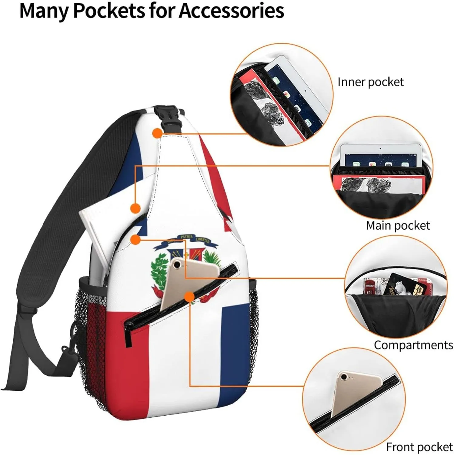 Dujiea Crossbody Backpack For Men Women Sling Bag, Flag Of Dominican Republic Chest Bag Shoulder Bag Lightweight One Strap Backpack Multipurpose Travel Hiking Daypack