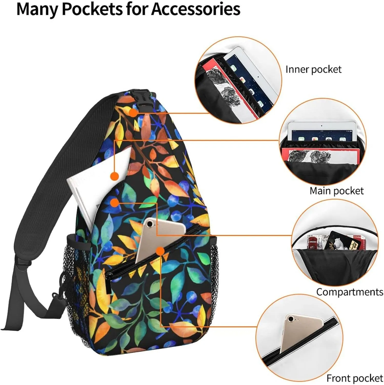 Dujiea Crossbody Backpack For Men Women Sling Bag, Leaves And Twigs Chest Bag Shoulder Bag Lightweight One Strap Backpack Multipurpose Travel Hiking Daypack