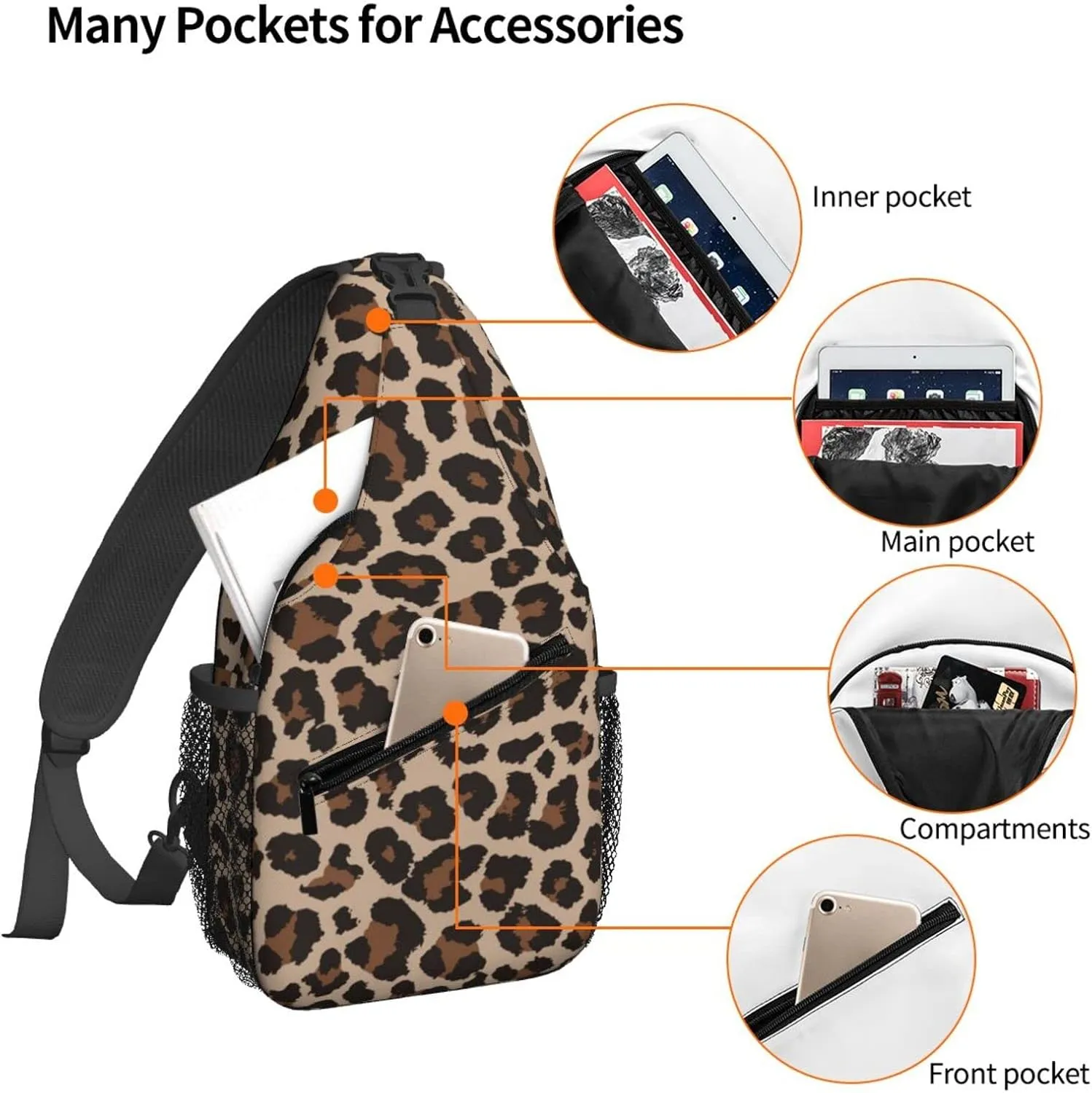 Dujiea Crossbody Backpack For Men Women Sling Bag, Leopard Pattern Chest Bag Shoulder Bag Lightweight One Strap Backpack Multipurpose Travel Hiking Daypack