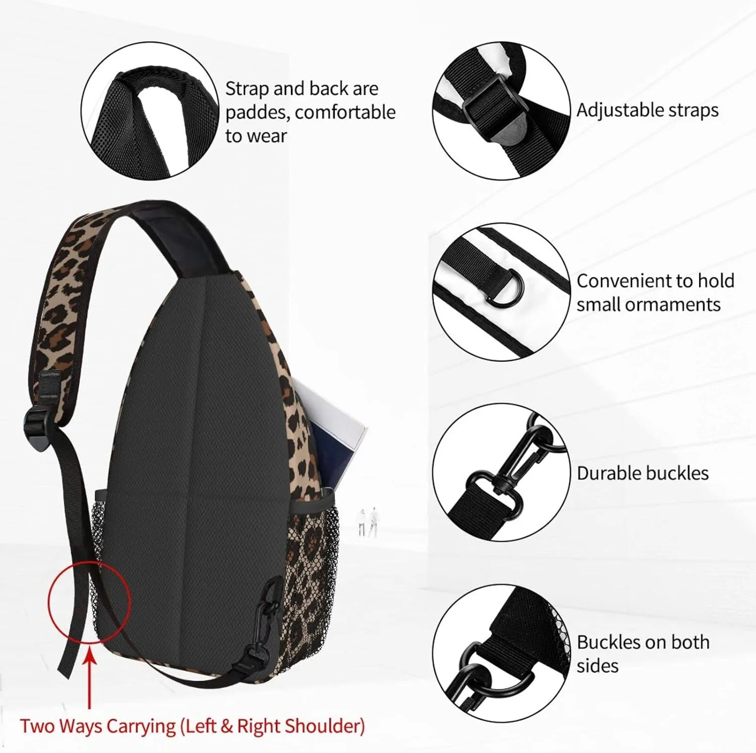 Dujiea Crossbody Backpack For Men Women Sling Bag, Leopard Pattern Chest Bag Shoulder Bag Lightweight One Strap Backpack Multipurpose Travel Hiking Daypack