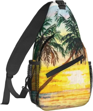 Dujiea Crossbody Backpack For Men Women Sling Bag, Ocean Beach With Palm Trees Chest Bag Shoulder Bag Lightweight One Strap Backpack Multipurpose Travel Hiking Daypack