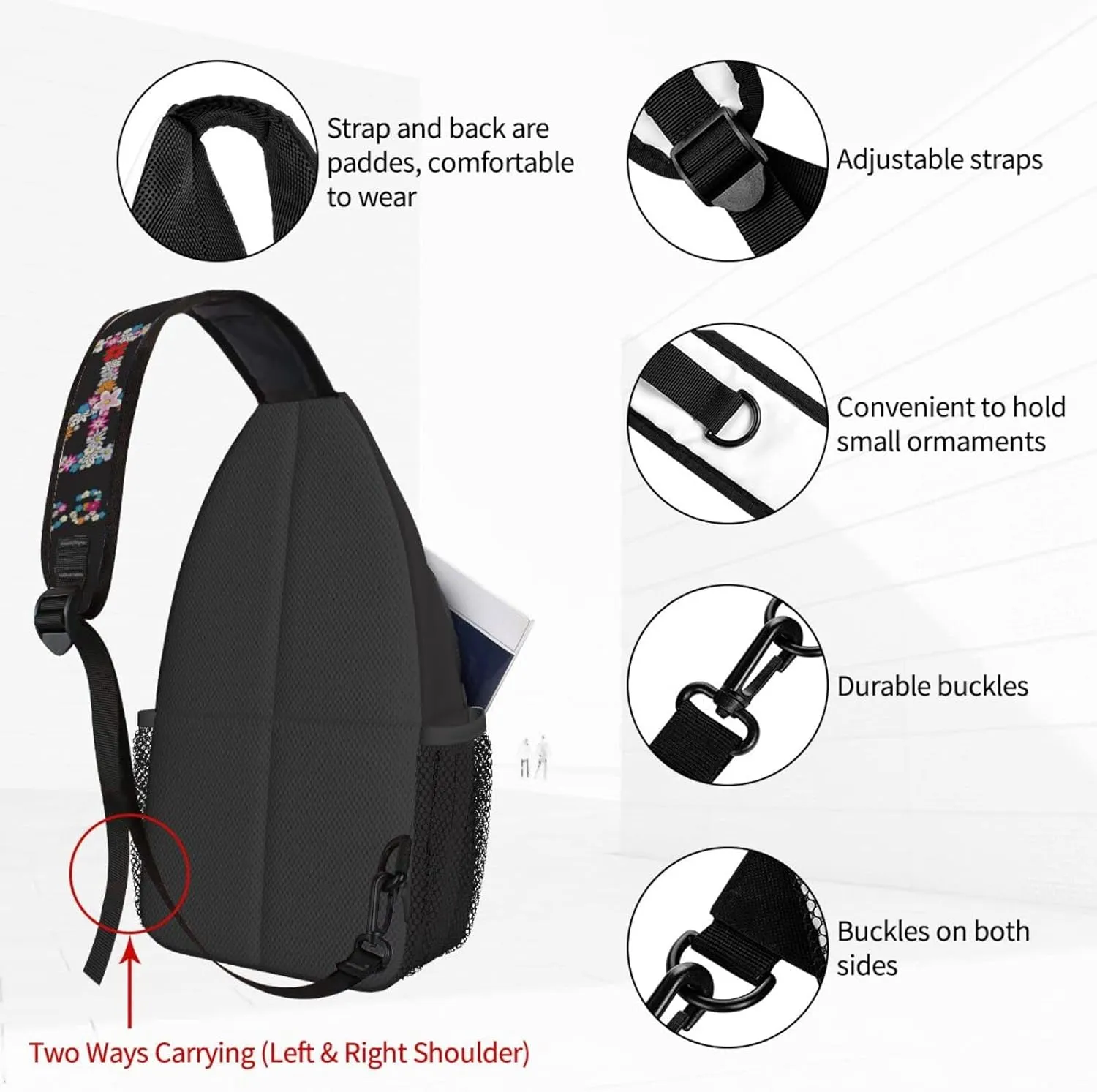Dujiea Crossbody Backpack For Men Women Sling Bag, Spring Peace Sign Flower Symbol Chest Bag Shoulder Bag Lightweight One Strap Backpack Multipurpose Travel Hiking Daypack