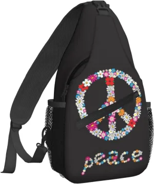 Dujiea Crossbody Backpack For Men Women Sling Bag, Spring Peace Sign Flower Symbol Chest Bag Shoulder Bag Lightweight One Strap Backpack Multipurpose Travel Hiking Daypack