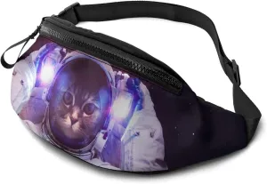 Dujiea Fanny Pack, Cat In Outer Space Waist Bag with Headphone Hole Belt Bag Adjustable Sling Pocket Fashion Hip Bum Bag for Women Men Kids Outdoors Casual Travelling Hiking Cycling