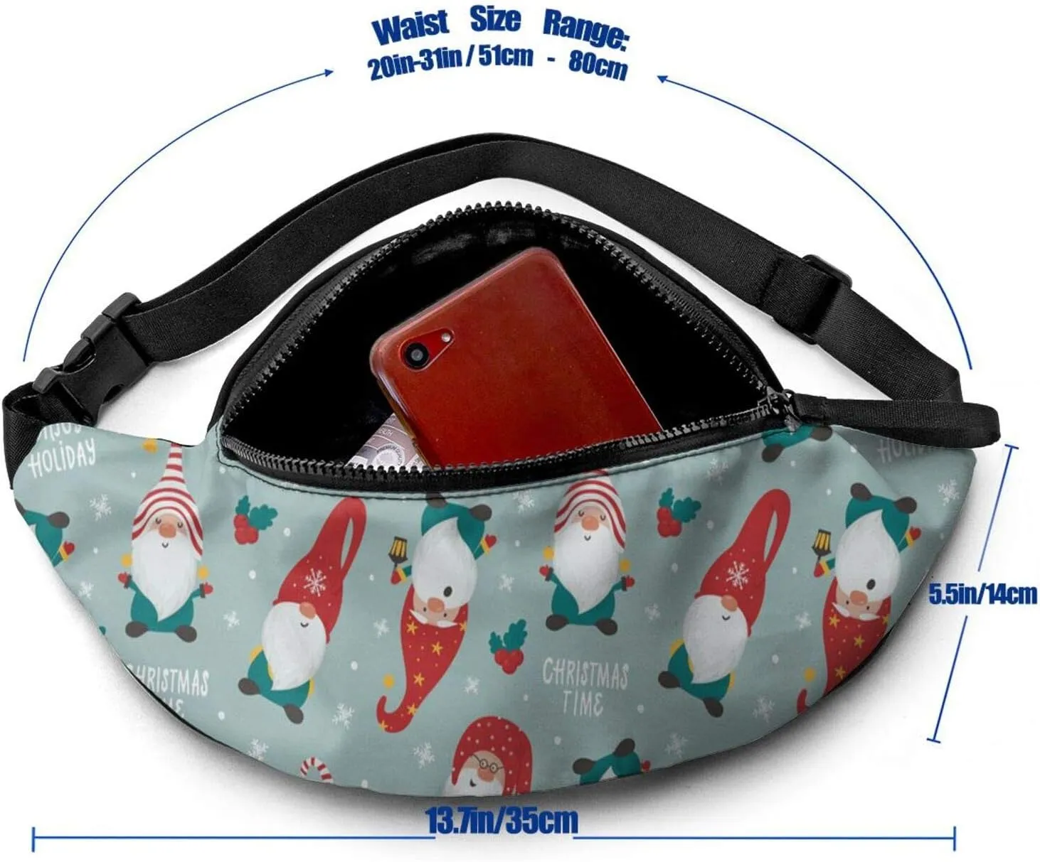 Dujiea Fanny Pack, Christmas Gnomes Waist Bag With Headphone Hole Belt Bag Adjustable Sling Pocket Fashion Hip Bum Bag For Women Men Kids Outdoors Casual Travelling Hiking Cycling
