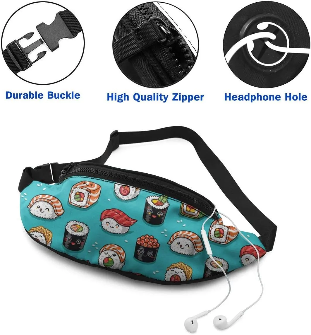 Dujiea Fanny Pack, Funny Food Sushi Waist Bag with Headphone Hole Belt Bag Adjustable Sling Pocket Fashion Hip Bum Bag for Women Men Kids Outdoors Casual Travelling Hiking Cycling