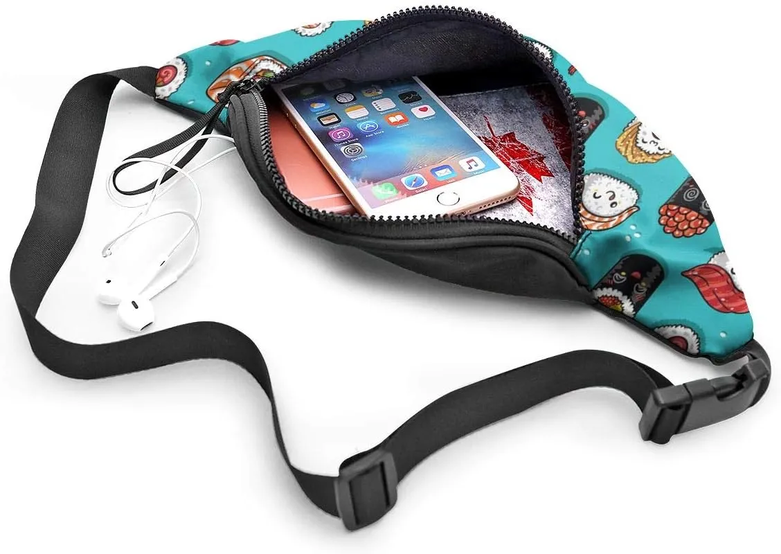 Dujiea Fanny Pack, Funny Food Sushi Waist Bag with Headphone Hole Belt Bag Adjustable Sling Pocket Fashion Hip Bum Bag for Women Men Kids Outdoors Casual Travelling Hiking Cycling