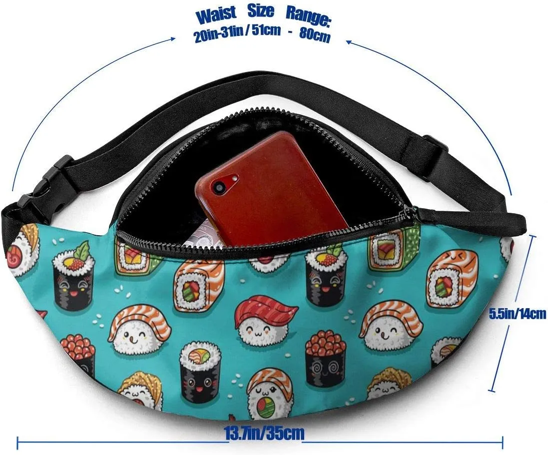 Dujiea Fanny Pack, Funny Food Sushi Waist Bag with Headphone Hole Belt Bag Adjustable Sling Pocket Fashion Hip Bum Bag for Women Men Kids Outdoors Casual Travelling Hiking Cycling