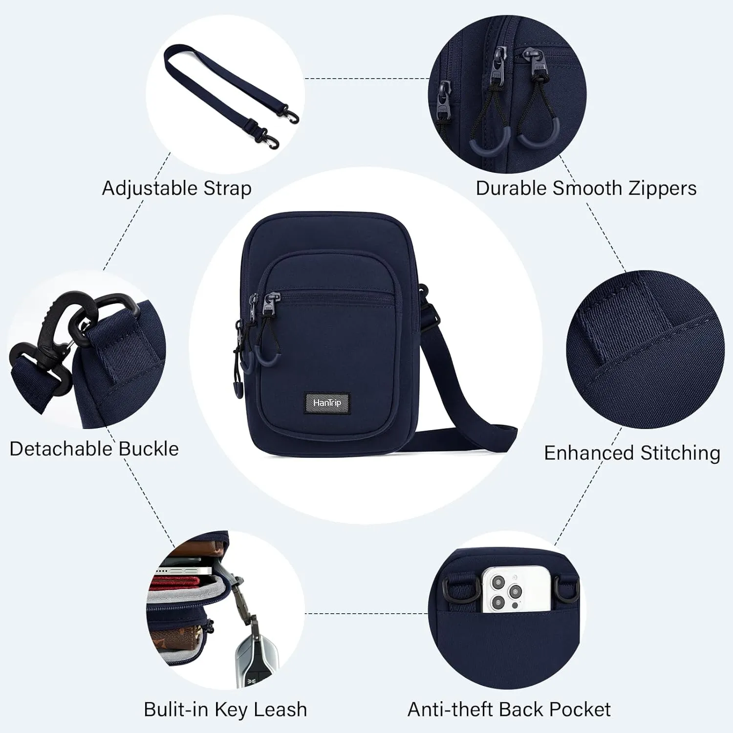 Durable Crossbody Bag for Men and Women Adjustable Shoulder Sling Bag with Multiple Zipper Pockets Unisex Daypack