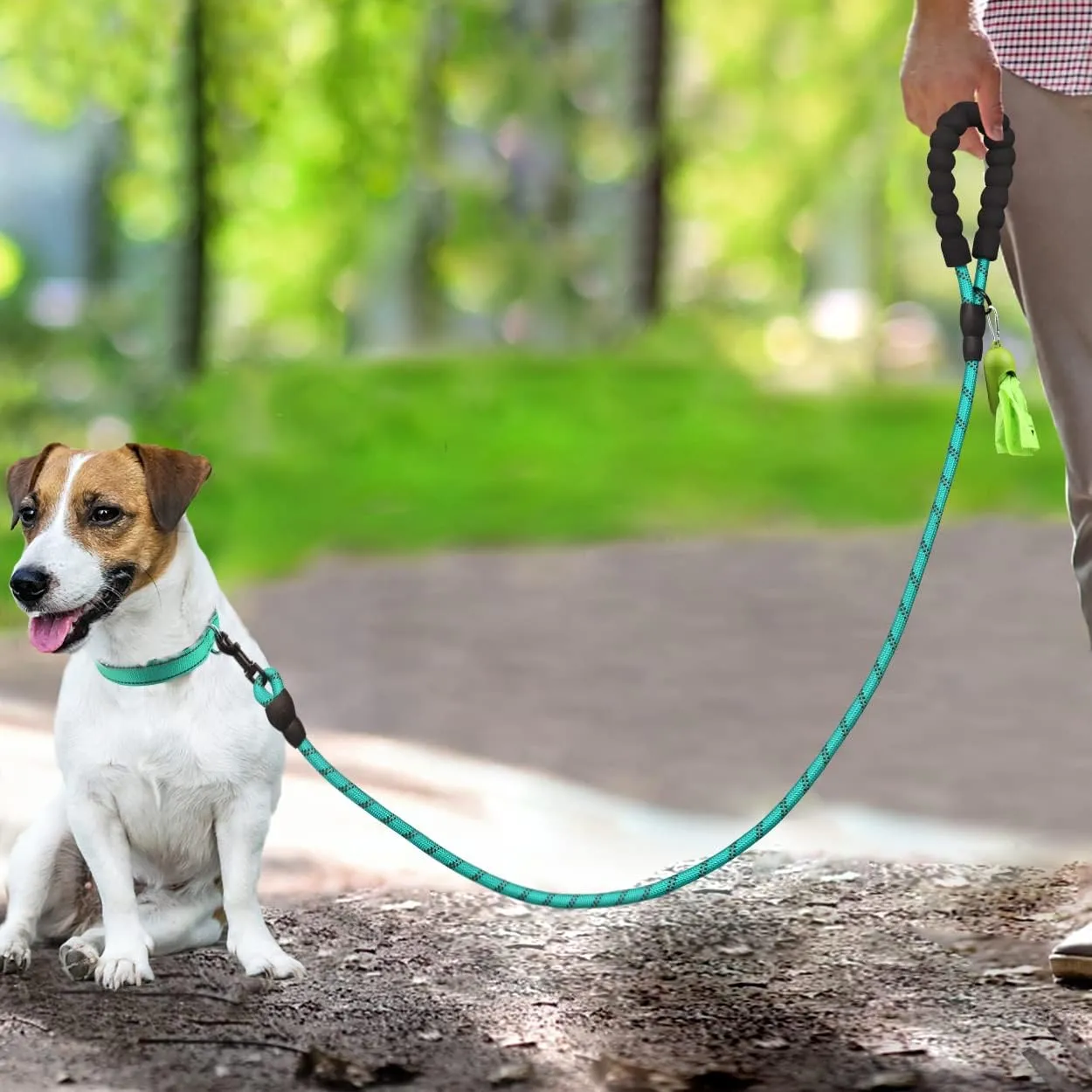 Dynmeow Reflective Dog Collar and Leash Set, 6FT Strong Climbing Rope Leash with Padded Handle, Adjustable Pet Collar with Soft Neoprene Padding for Puppy Small Dogs, Teal, Xs