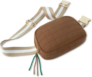 DYSHAYEN Quilted Belt Bag Fanny Pack Crossbody Bag for Women Everywhere Belt Bag with Stripe Strap,Fashion Waist Bag for Workout Running Traveling Hiking (Brown)