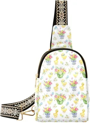 Easter Duckling Chick Trendy Crossbody Bag Fashion Waist Packs Watercolor CrossBody Leather Chest Bag for Women Fanny Pack Travel Outdoor Crossbody Sling Bag