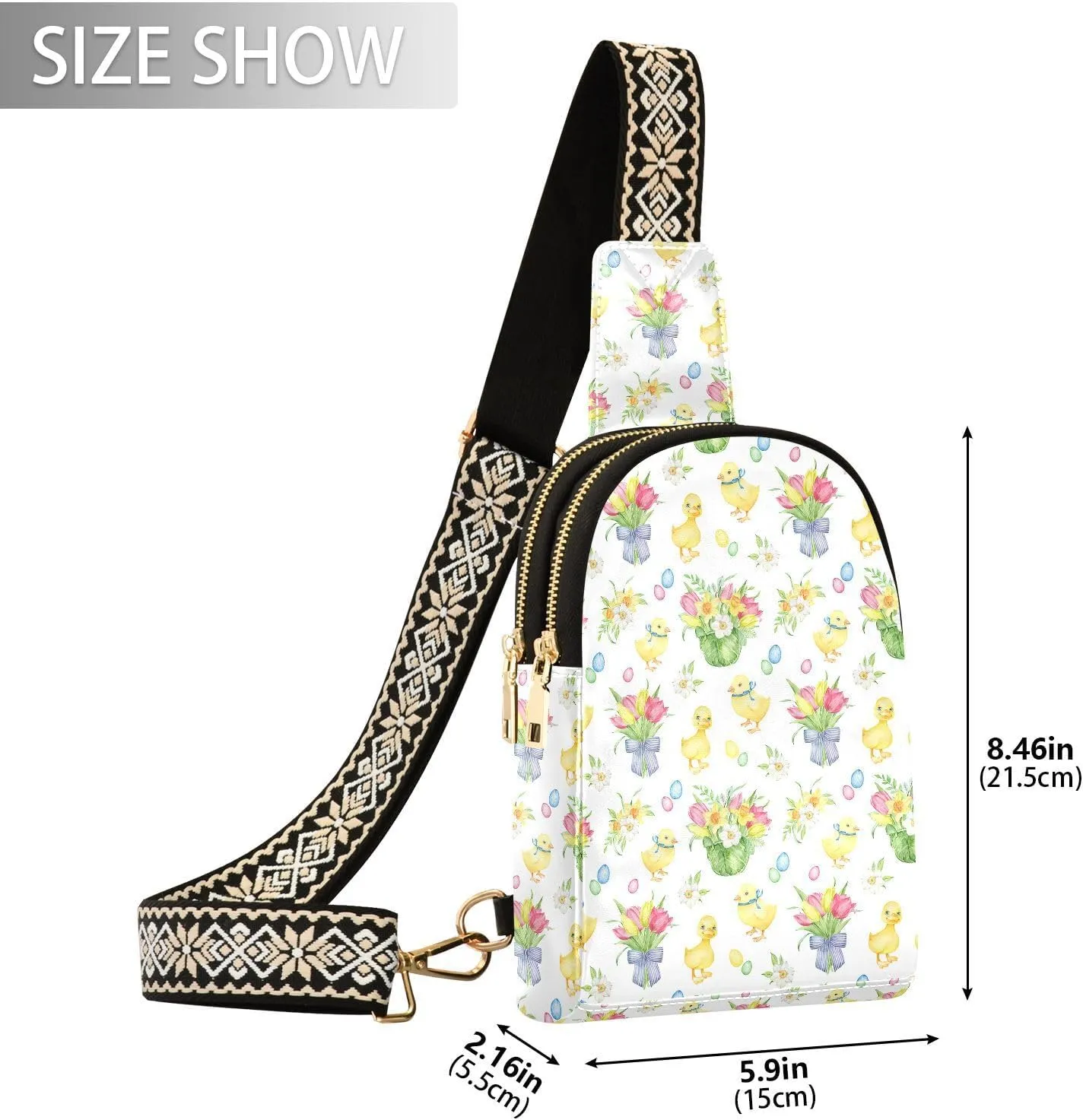 Easter Duckling Chick Trendy Crossbody Bag Fashion Waist Packs Watercolor CrossBody Leather Chest Bag for Women Fanny Pack Travel Outdoor Crossbody Sling Bag