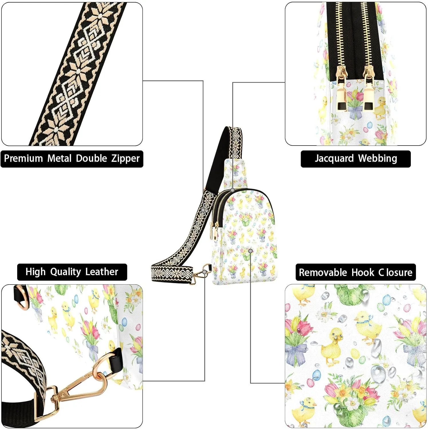Easter Duckling Chick Trendy Crossbody Bag Fashion Waist Packs Watercolor CrossBody Leather Chest Bag for Women Fanny Pack Travel Outdoor Crossbody Sling Bag