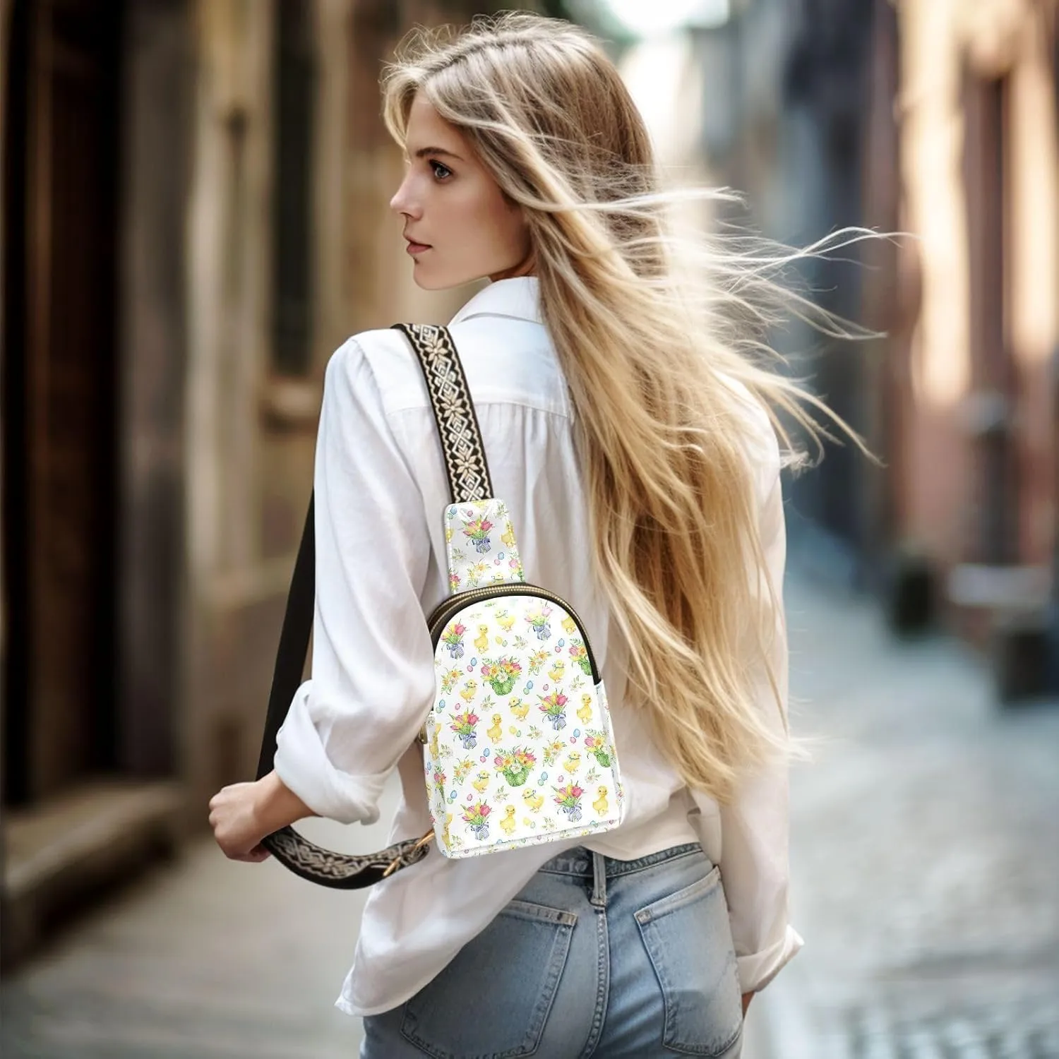 Easter Duckling Chick Trendy Crossbody Bag Fashion Waist Packs Watercolor CrossBody Leather Chest Bag for Women Fanny Pack Travel Outdoor Crossbody Sling Bag