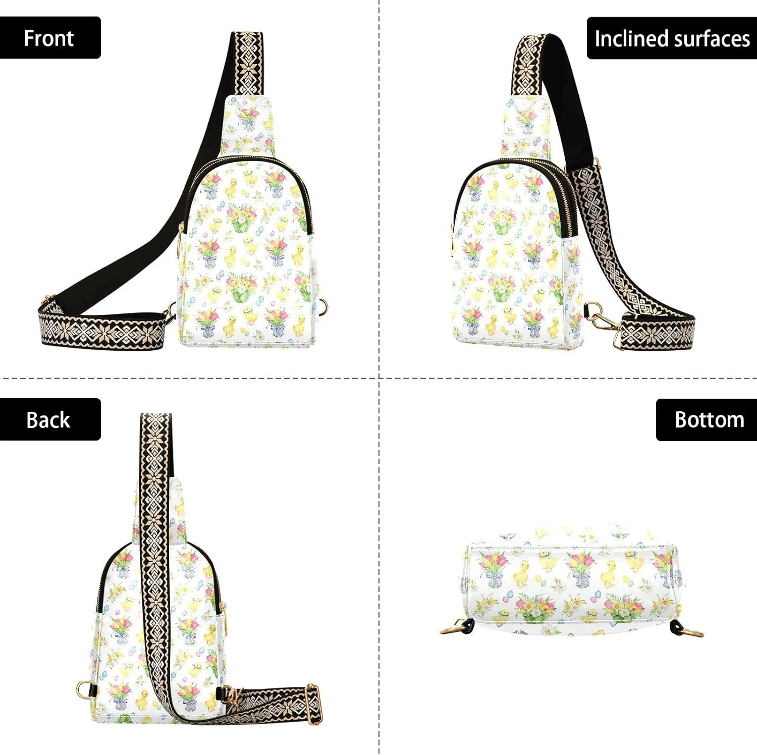 Easter Duckling Chick Trendy Crossbody Bag Fashion Waist Packs Watercolor CrossBody Leather Chest Bag for Women Fanny Pack Travel Outdoor Crossbody Sling Bag