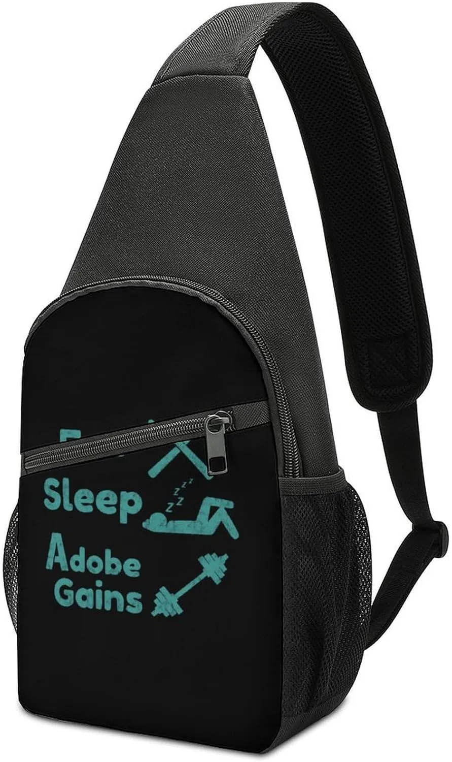 Eat Sleep Gains Repeat Chest Bag for Men Small Sling Backpack Crossbody Sling Bags for Outdoors Hiking Traveling