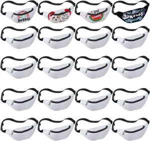 Eccliy 20 Pcs Sublimation Fanny Packs for Women Men White Running Waist Bag Waist Pouch with Adjustable Strap Zipper for DIY Hiking Traveling Biking Festival Sports Outdoors Workout