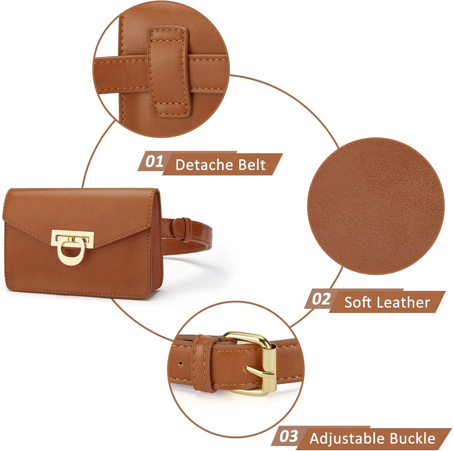 ECOSUSI Fanny Pack for Women PU Leather Belt Bag Waist Bag Fashion Waist Pack Pouch Small Purse for Party, Travel, Hiking