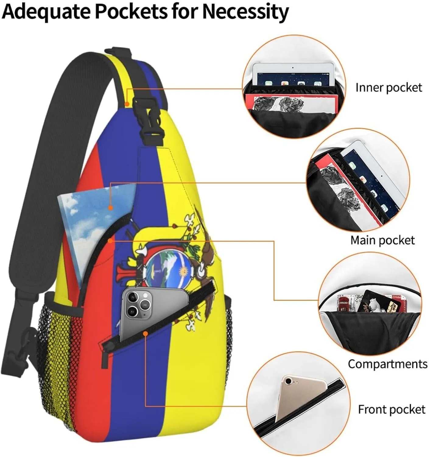 Ecuador Ecuadorian Flag Crossbody Bag Cross Chest Bag Adjustable Sling Backpack Sports Gym Shoulder Bags Travel Cycling Daypack Diagonally Casual Rucksack