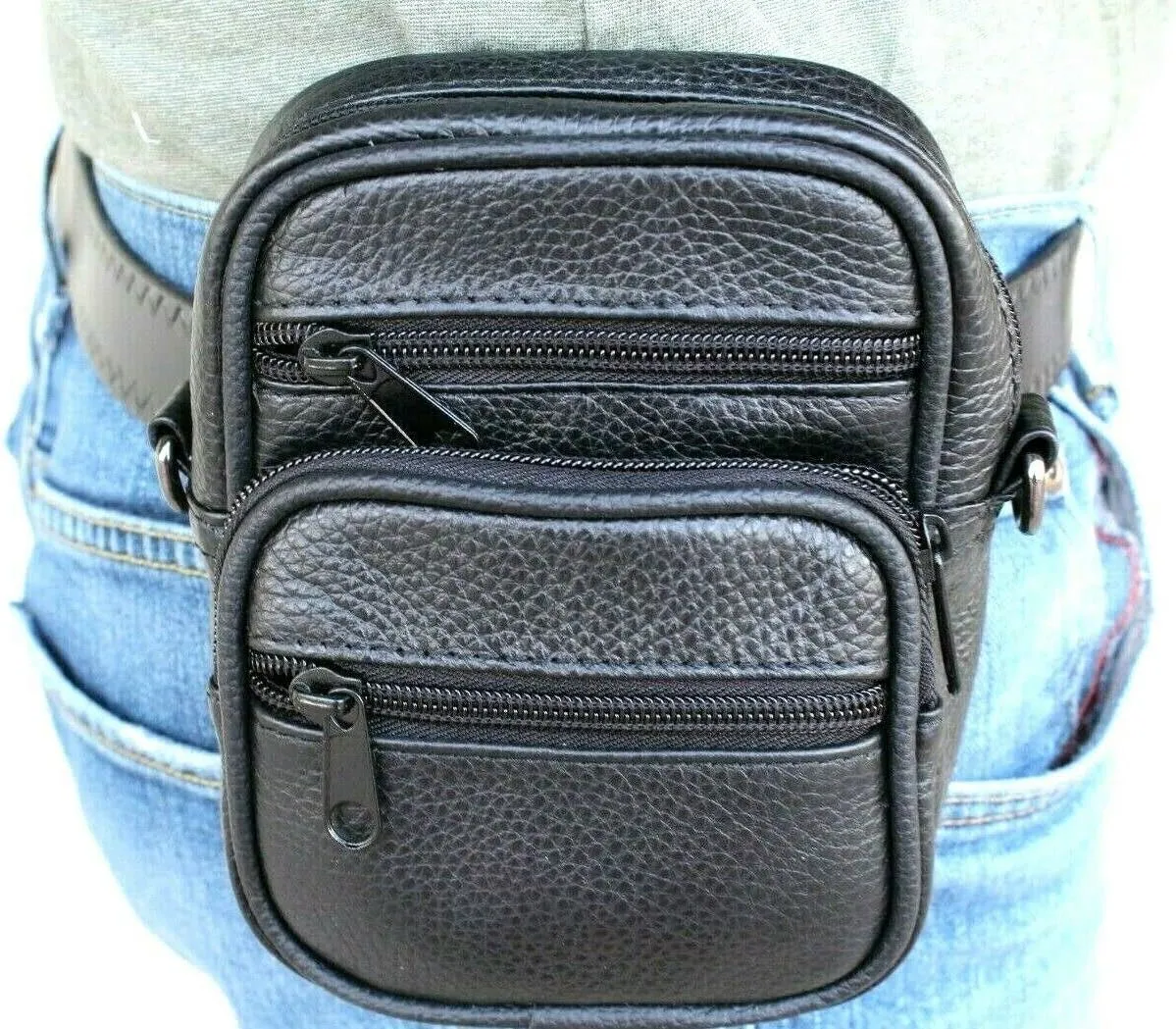 Edc Pouch Belt Bag For Men Small Hip Bag Leather Belt Bag Leather Pouch Phone Holster For Men Belt Phone Pouch Tactical Pouch Small Leather Pouch (Black PJ4, Medium)