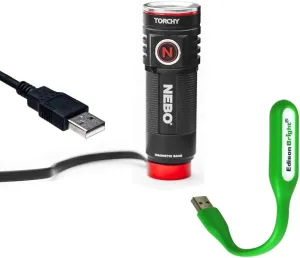 EdisonBright Nebo Torchy 1000 Lumen Compact Magnetic USB Rechargeable LED Flashlight USB Powered Reading Light Bundle