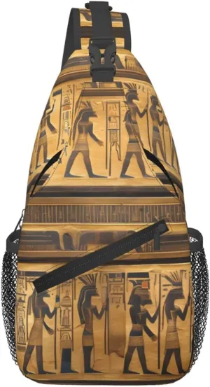 Egypt Hieroglyphics Print Crossbody Backpack Sling Bag Chest Bags Daypack For Sport Running Hiking Women Men Unisex