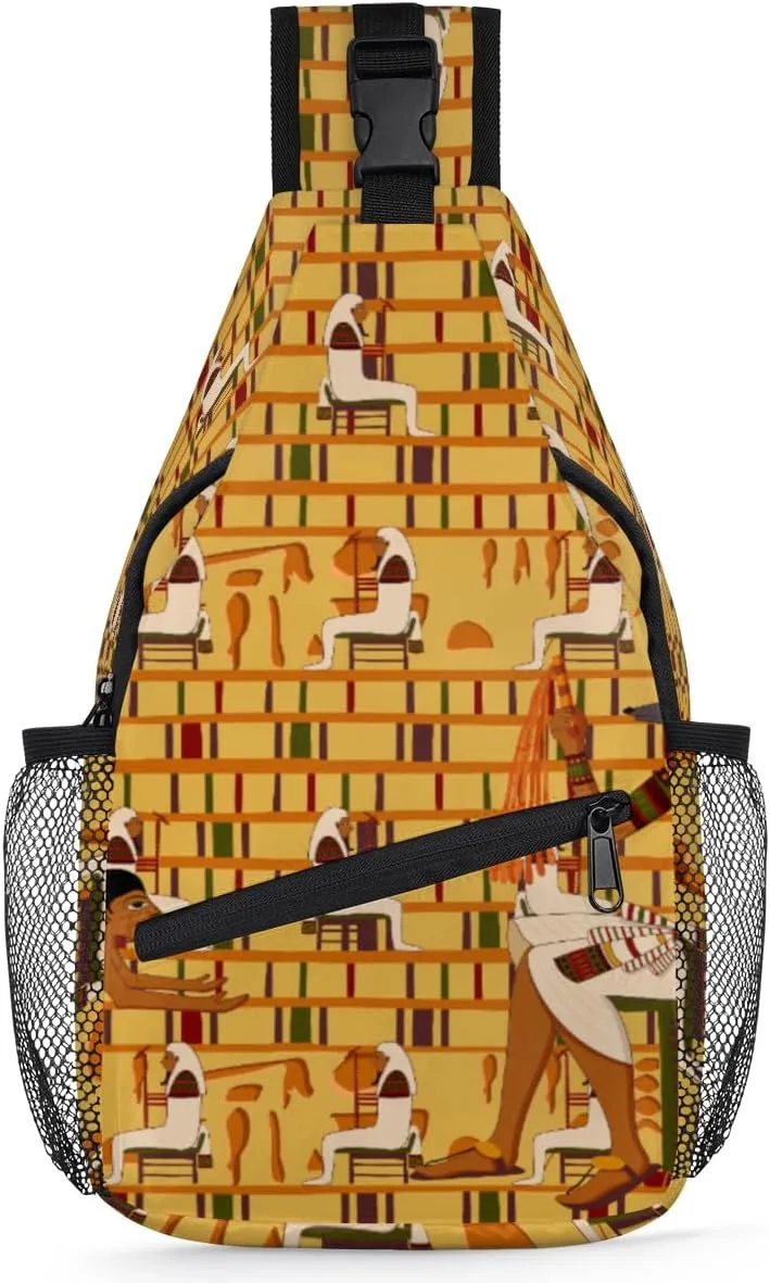 Egyptian Egypt Crossbody Sling Backpack Sling Bag Ancient Hieroglyphics Small Chest Bag for Women Men Outdoor Shoulder Bag Travel Hiking Daypack for Sports Running Cycling Walking