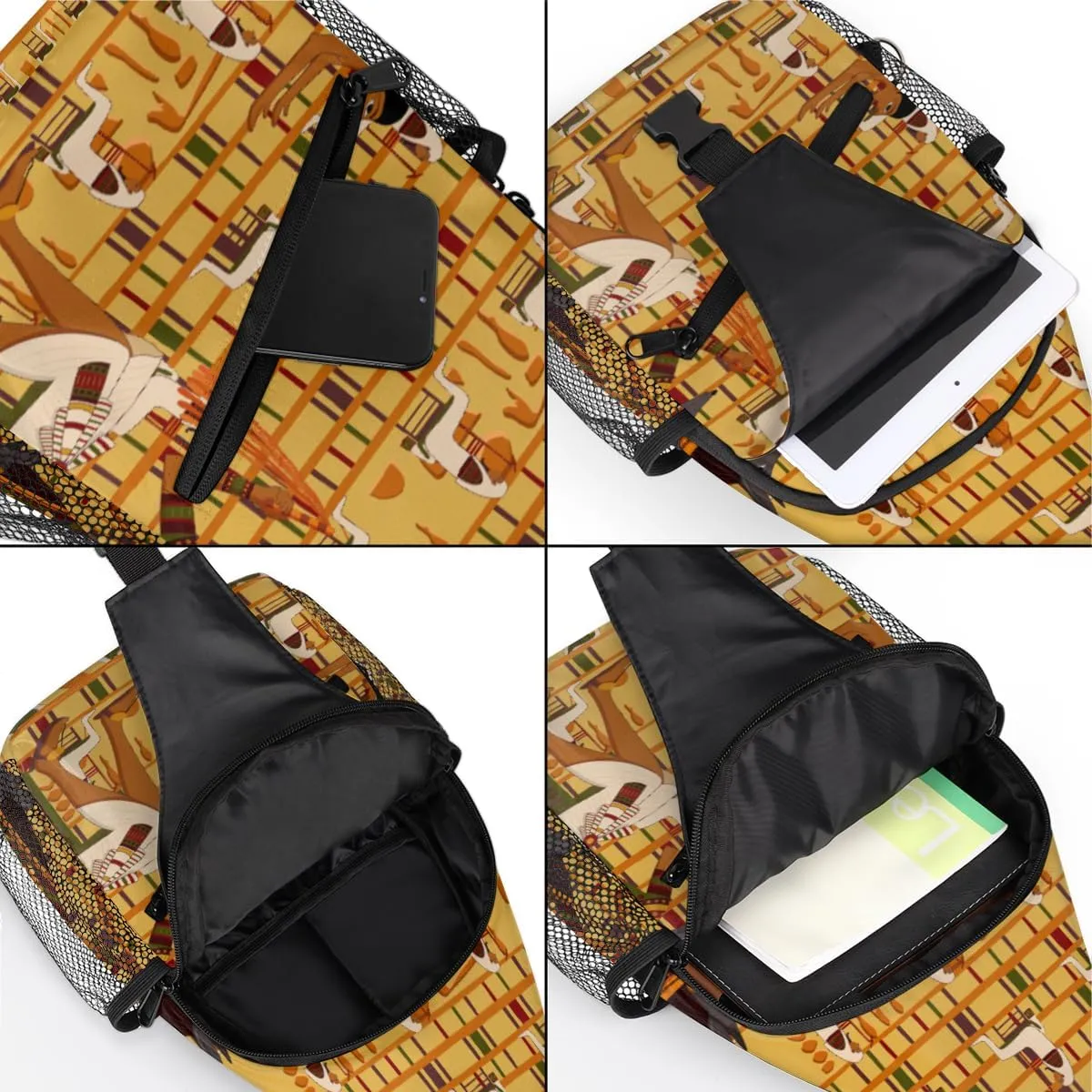 Egyptian Egypt Crossbody Sling Backpack Sling Bag Ancient Hieroglyphics Small Chest Bag for Women Men Outdoor Shoulder Bag Travel Hiking Daypack for Sports Running Cycling Walking